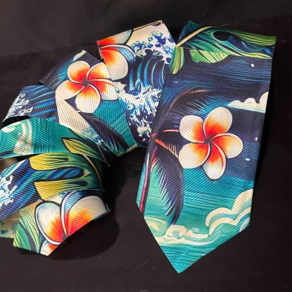 Hawaiian Floral Menswear Necktie Aloha Neckwear Surf Gift Tropical Waves Tie